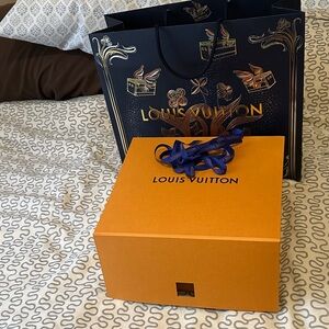 Louis Vuitton Orange Gift Box with Blue Ribbon & Blue Shopping Bag